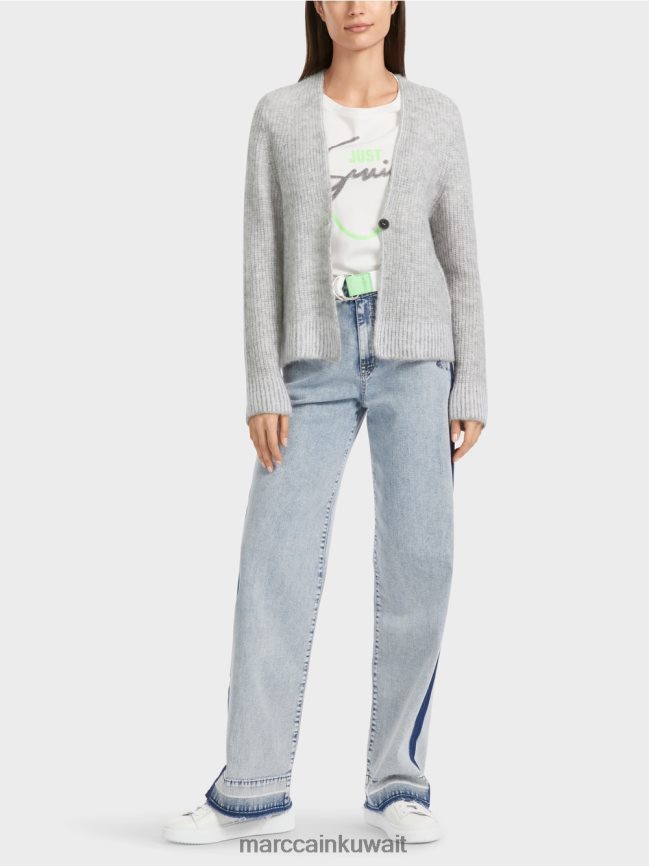 Marc Cain كارديجان 100% صنع في ألمانيا LVN0D6329 ملابس الرمادي الفضي
