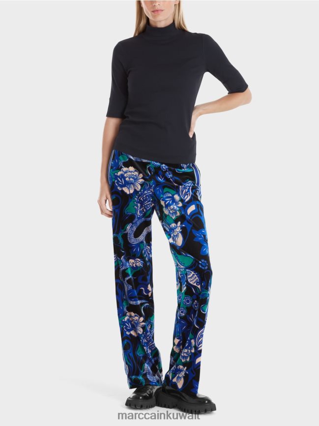 Marc Cain قميص بياقة واقفة وأكمام بطول 3/4 LVN0D61230 ملابس منتصف الليل الأزرق