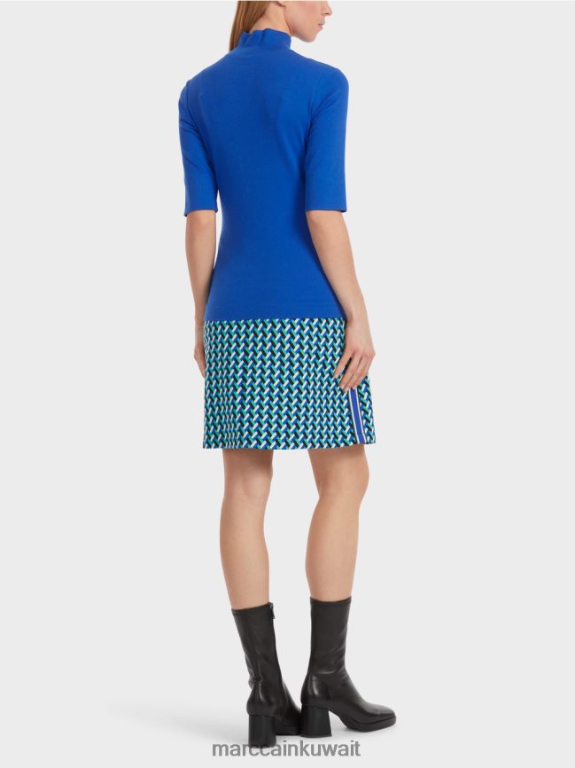 Marc Cain قميص بياقة واقفة وأكمام بطول 3/4 LVN0D61232 ملابس الأزرق الملكي الساطع