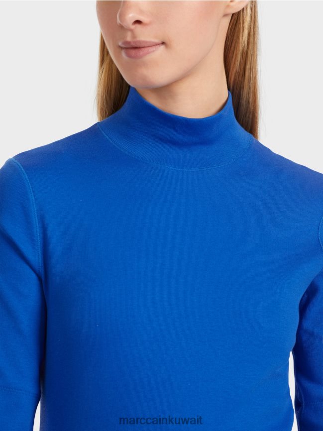 Marc Cain قميص بياقة واقفة وأكمام بطول 3/4 LVN0D61232 ملابس الأزرق الملكي الساطع