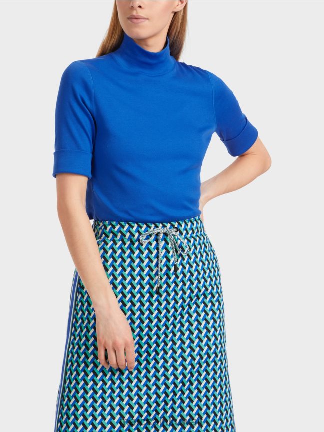 Marc Cain قميص بياقة واقفة وأكمام بطول 3/4 LVN0D61232 ملابس الأزرق الملكي الساطع