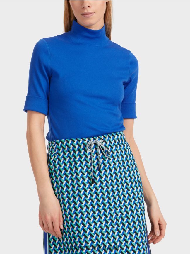 Marc Cain قميص بياقة واقفة وأكمام بطول 3/4 LVN0D61232 ملابس الأزرق الملكي الساطع