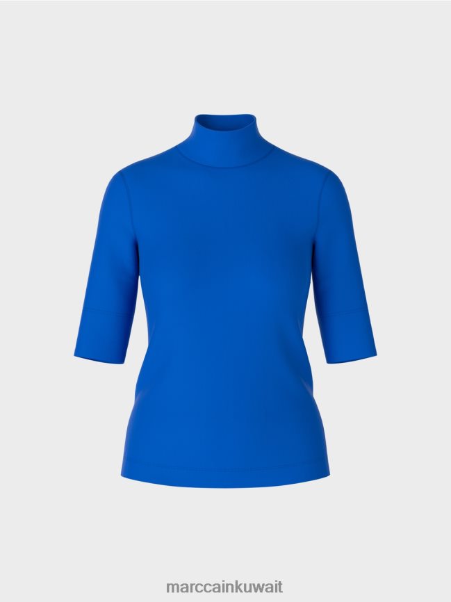 Marc Cain قميص بياقة واقفة وأكمام بطول 3/4 LVN0D61232 ملابس الأزرق الملكي الساطع
