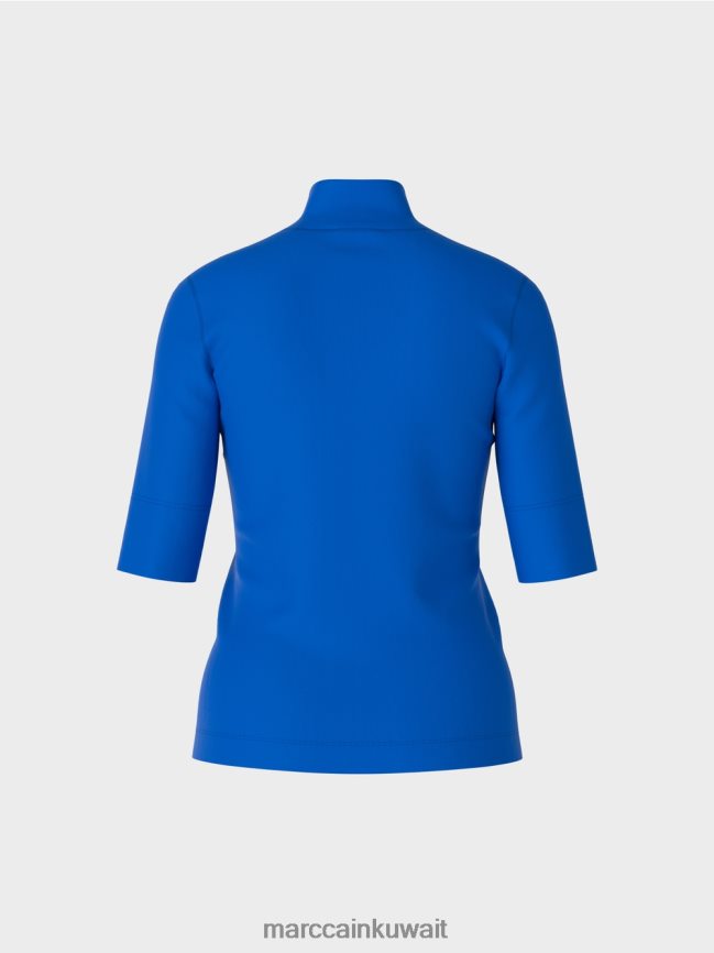Marc Cain قميص بياقة واقفة وأكمام بطول 3/4 LVN0D61232 ملابس الأزرق الملكي الساطع