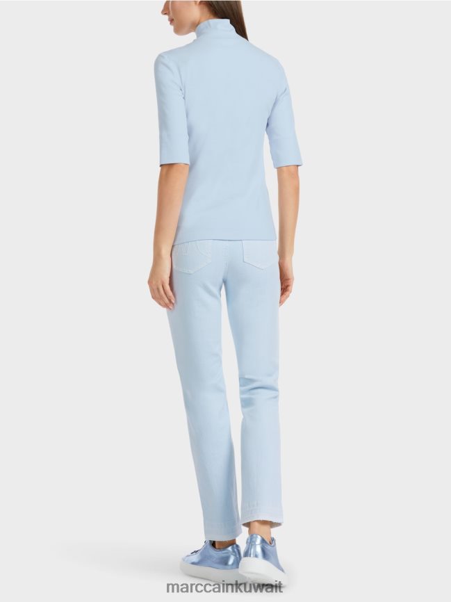 Marc Cain قميص بياقة واقفة وأكمام بطول 3/4 LVN0D61297 ملابس مسحوق ناعم أزرق