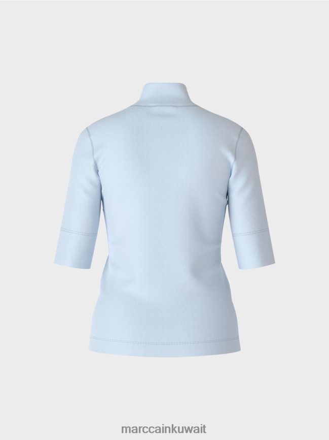 Marc Cain قميص بياقة واقفة وأكمام بطول 3/4 LVN0D61297 ملابس مسحوق ناعم أزرق
