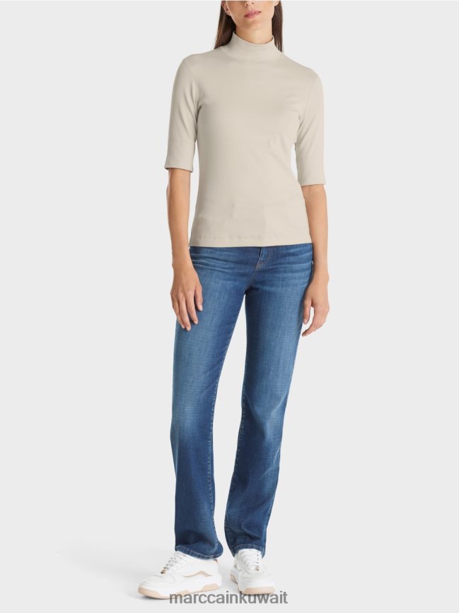 Marc Cain قميص بياقة واقفة وأكمام بطول 3/4 LVN0D61312 ملابس صخرة القمر الناعمة