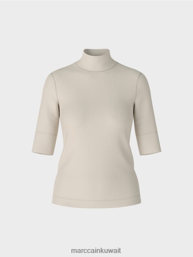 Marc Cain قميص بياقة واقفة وأكمام بطول 3/4 LVN0D61312 ملابس صخرة القمر الناعمة