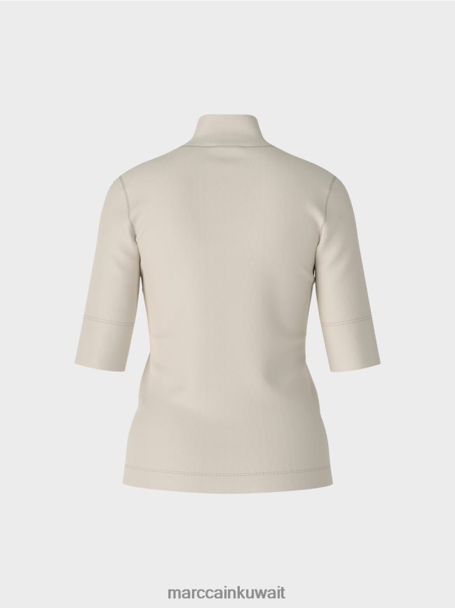 Marc Cain قميص بياقة واقفة وأكمام بطول 3/4 LVN0D61312 ملابس صخرة القمر الناعمة