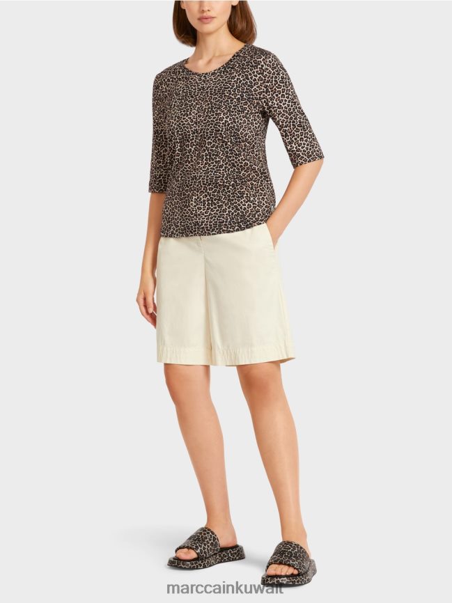 Marc Cain بلوزة بطبعة جلد الفهد على شكل حرف A LVN0D61430 ملابس كريم مسحوق