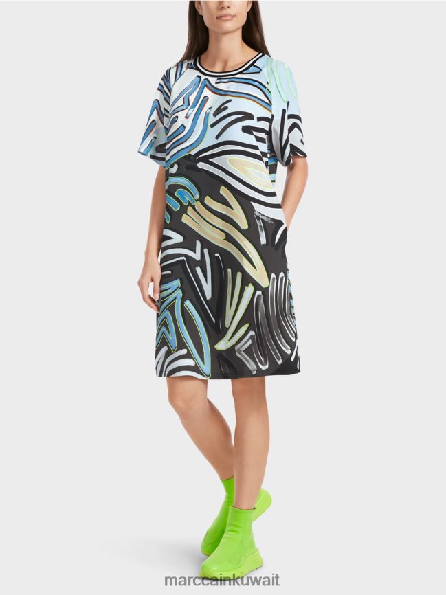 Marc Cain فستان راجلان على شكل حرف A LVN0D628 ملابس مسحوق ناعم أزرق