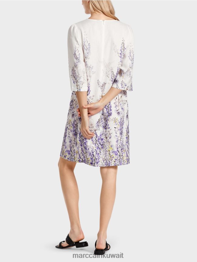 Marc Cain فستان من الكتان على شكل حرف A LVN0D677 ملابس أبيض مصفر