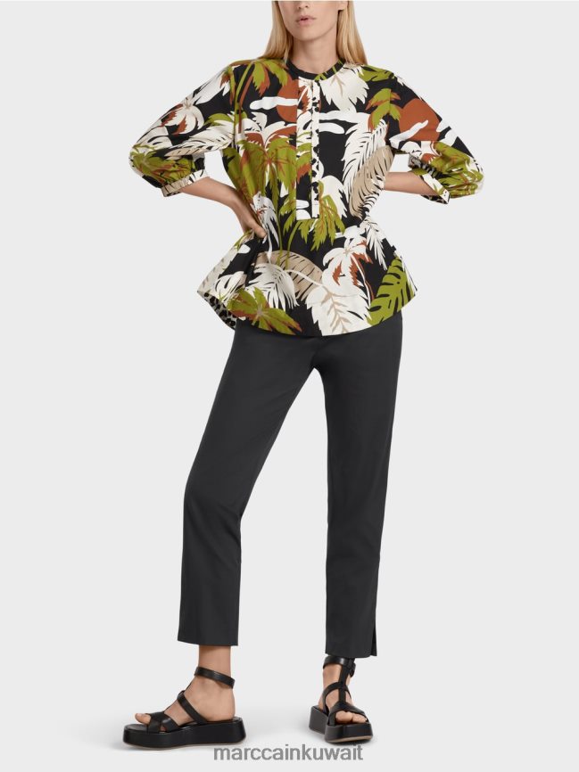 Marc Cain بلوزة من القطن على شكل حرف A LVN0D6944 ملابس زيتوني أخضر عميق