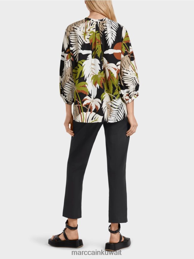 Marc Cain بلوزة من القطن على شكل حرف A LVN0D6944 ملابس زيتوني أخضر عميق