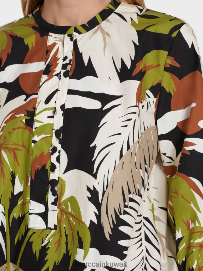 Marc Cain بلوزة من القطن على شكل حرف A LVN0D6944 ملابس زيتوني أخضر عميق