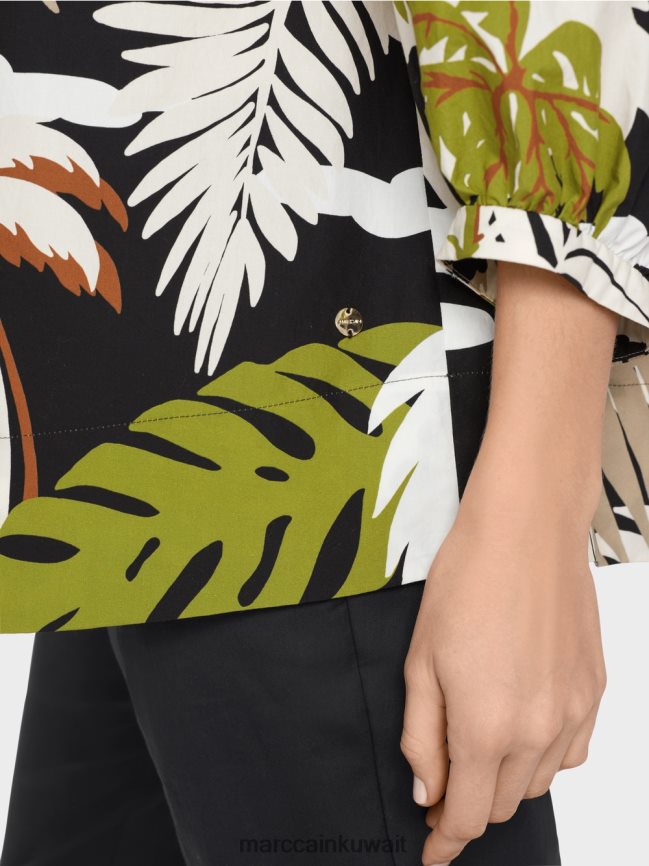 Marc Cain بلوزة من القطن على شكل حرف A LVN0D6944 ملابس زيتوني أخضر عميق