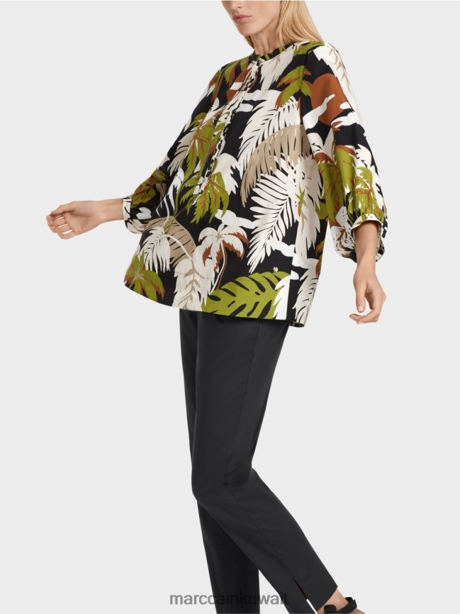 Marc Cain بلوزة من القطن على شكل حرف A LVN0D6944 ملابس زيتوني أخضر عميق