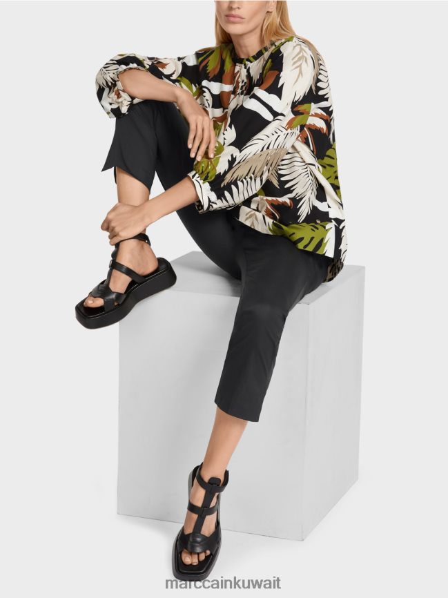 Marc Cain بلوزة من القطن على شكل حرف A LVN0D6944 ملابس زيتوني أخضر عميق