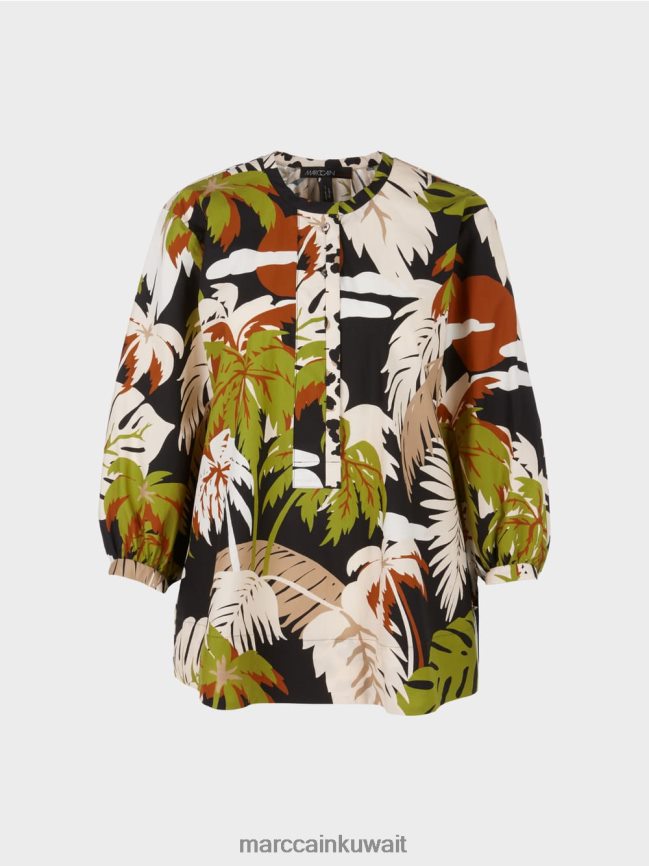 Marc Cain بلوزة من القطن على شكل حرف A LVN0D6944 ملابس زيتوني أخضر عميق