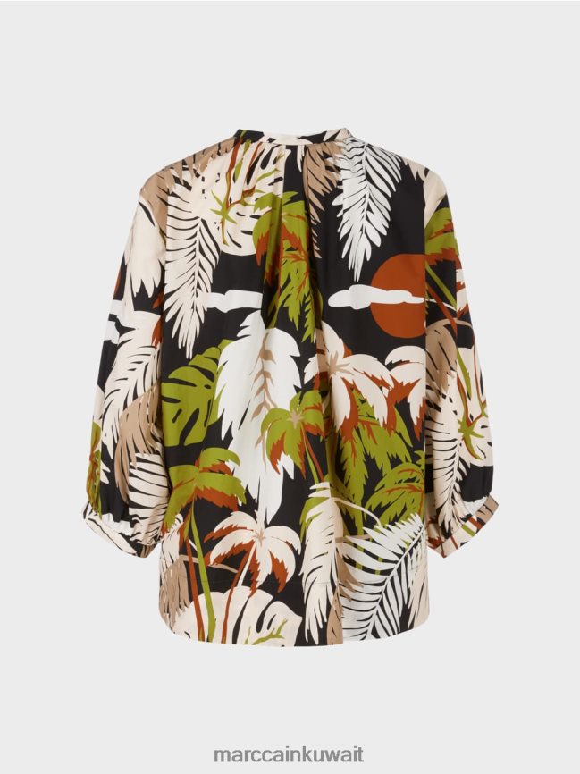 Marc Cain بلوزة من القطن على شكل حرف A LVN0D6944 ملابس زيتوني أخضر عميق