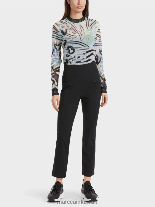 Marc Cain السراويل الضيقة Fengyi مع نير حزام الخصر LVN0D6564 ملابس أسود