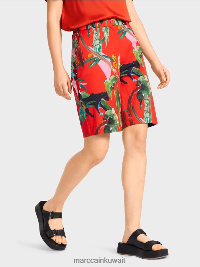 Marc Cain شورت Finike بزخارف استوائية LVN0D6681 ملابس النار الحمراء