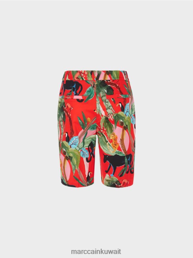 Marc Cain شورت Finike بزخارف استوائية LVN0D6681 ملابس النار الحمراء