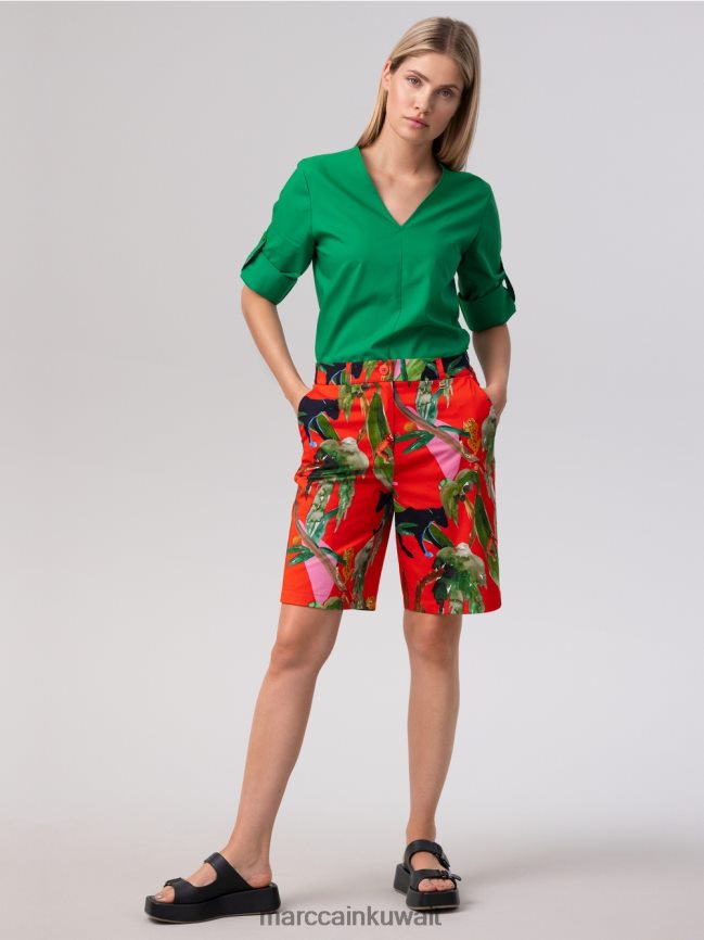 Marc Cain شورت Finike بزخارف استوائية LVN0D6681 ملابس النار الحمراء