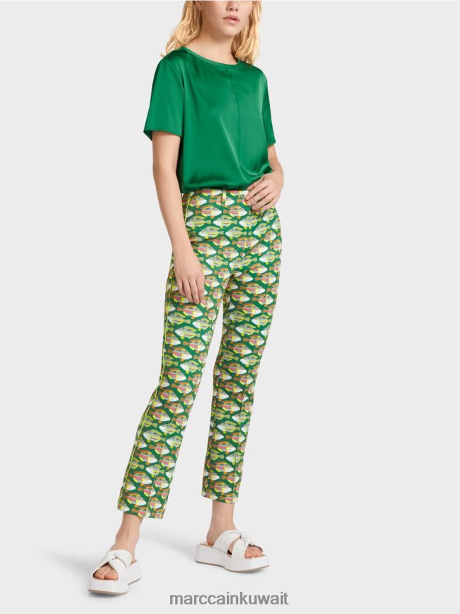 Marc Cain Frederica بنطال جيرسي بطبعة جلد الحيوان LVN0D6668 ملابس الطحلب الأخضر الداكن