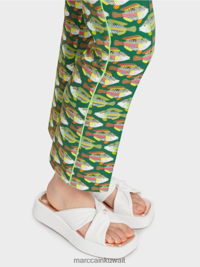 Marc Cain Frederica بنطال جيرسي بطبعة جلد الحيوان LVN0D6668 ملابس الطحلب الأخضر الداكن