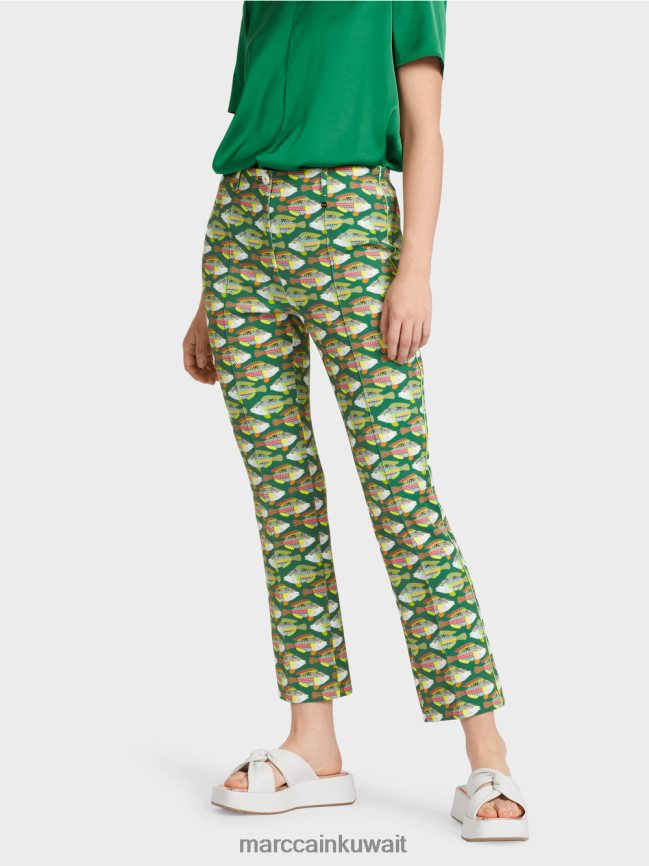 Marc Cain Frederica بنطال جيرسي بطبعة جلد الحيوان LVN0D6668 ملابس الطحلب الأخضر الداكن
