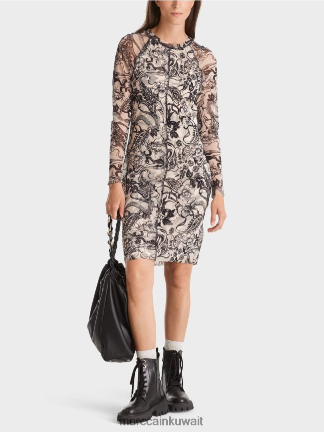 Marc Cain فستان من التول المطاطي يعانق الجسم LVN0D61 ملابس اللوز زهر