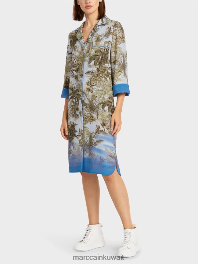 Marc Cain فستان قميص بطبعة على كامل التصميم LVN0D6100 ملابس مسحوق أزرق فاتح