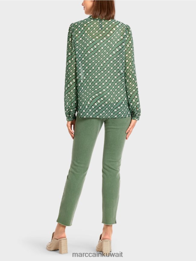 Marc Cain بلوزة بنمط هندسي LVN0D61000 ملابس طحلب أخضر