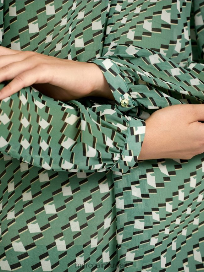 Marc Cain بلوزة بنمط هندسي LVN0D61000 ملابس طحلب أخضر