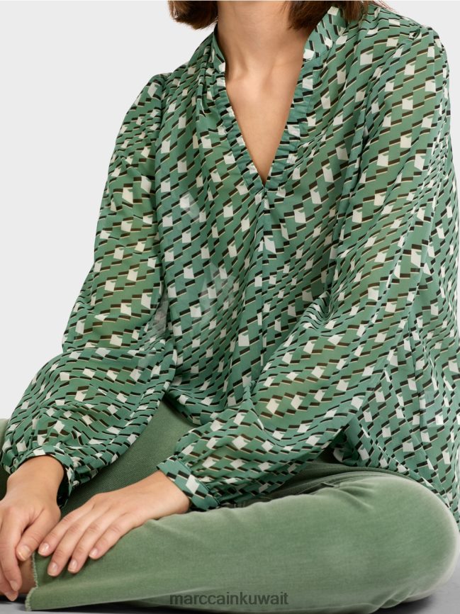 Marc Cain بلوزة بنمط هندسي LVN0D61000 ملابس طحلب أخضر