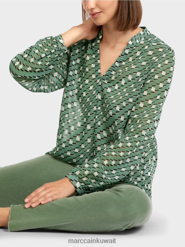 Marc Cain بلوزة بنمط هندسي LVN0D61000 ملابس طحلب أخضر
