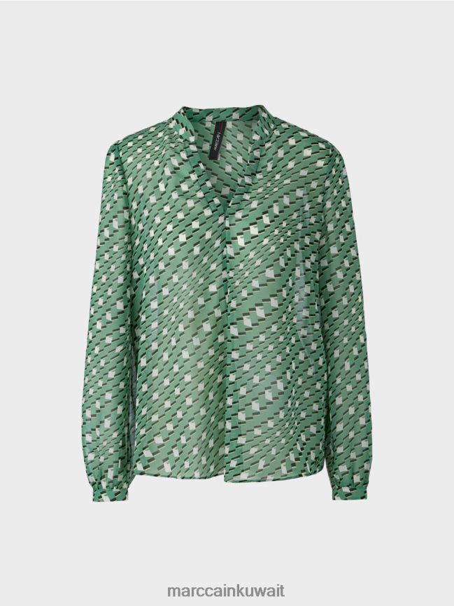 Marc Cain بلوزة بنمط هندسي LVN0D61000 ملابس طحلب أخضر
