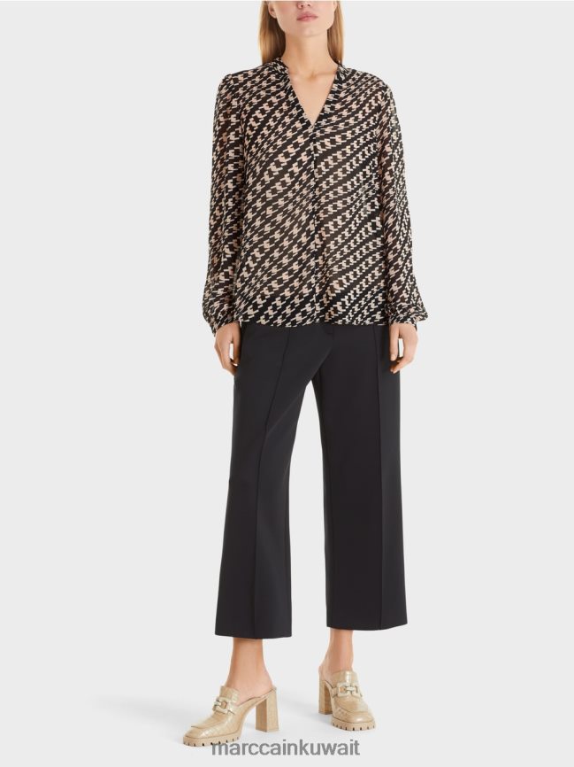 Marc Cain بلوزة بنمط هندسي LVN0D61005 ملابس أسود
