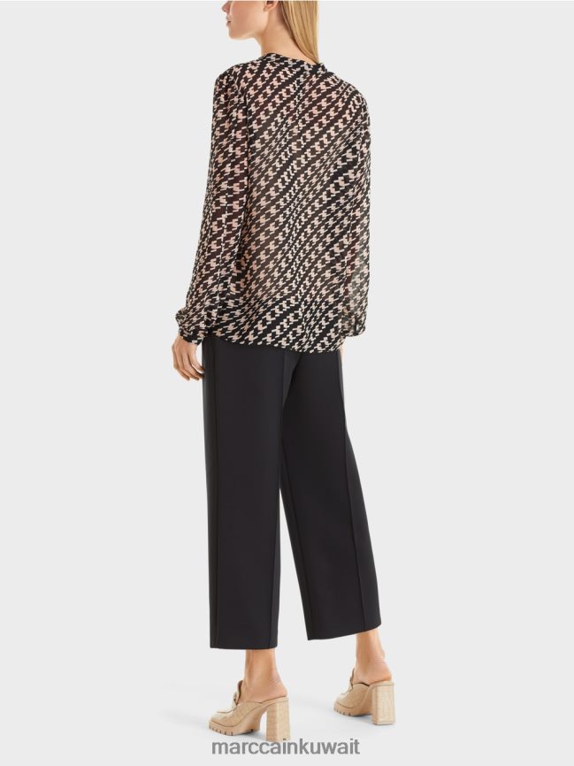 Marc Cain بلوزة بنمط هندسي LVN0D61005 ملابس أسود