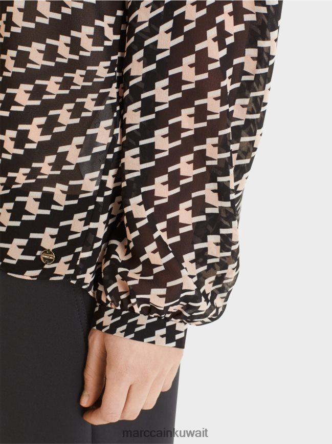 Marc Cain بلوزة بنمط هندسي LVN0D61005 ملابس أسود