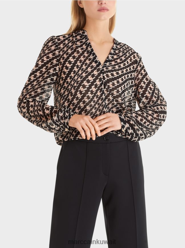 Marc Cain بلوزة بنمط هندسي LVN0D61005 ملابس أسود