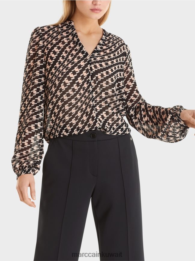 Marc Cain بلوزة بنمط هندسي LVN0D61005 ملابس أسود