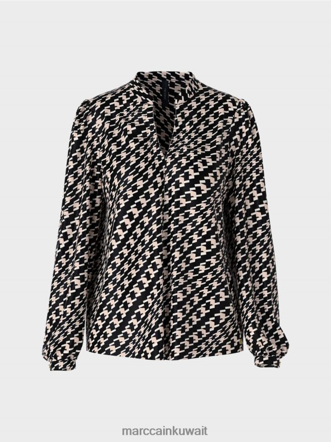 Marc Cain بلوزة بنمط هندسي LVN0D61005 ملابس أسود