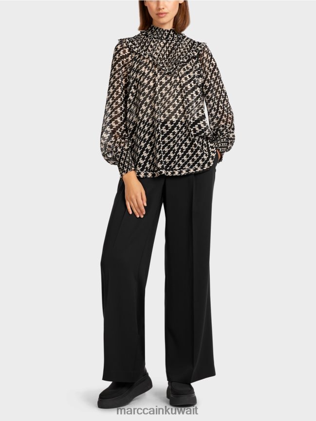 Marc Cain بلوزة مع طوق مدخن LVN0D61006 ملابس أسود