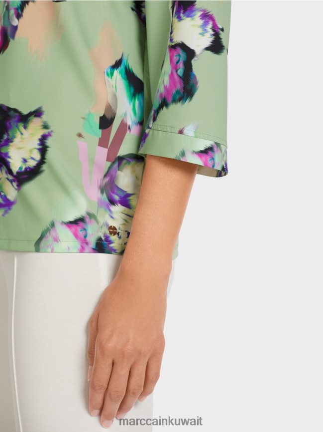 Marc Cain بلوزة على شكل بلوزة بأكمام ثلاثة أرباع LVN0D61009 ملابس مسحوق النعناع