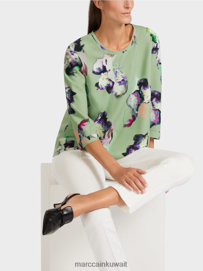 Marc Cain بلوزة على شكل بلوزة بأكمام ثلاثة أرباع LVN0D61009 ملابس مسحوق النعناع