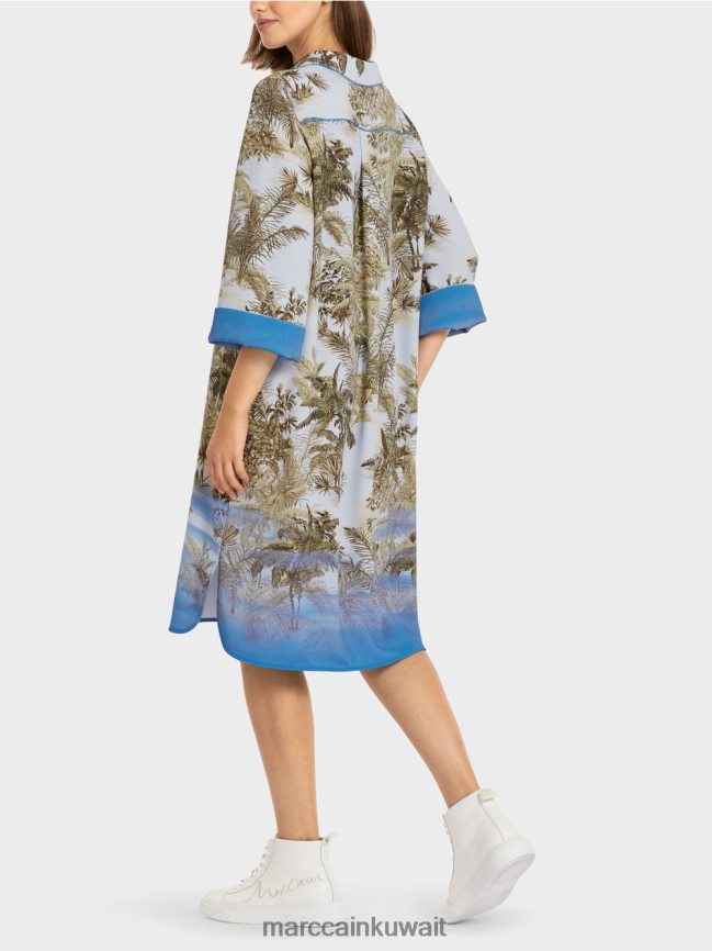 Marc Cain فستان قميص بطبعة على كامل التصميم LVN0D6100 ملابس مسحوق أزرق فاتح