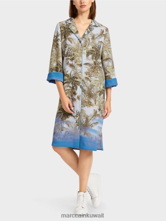 Marc Cain فستان قميص بطبعة على كامل التصميم LVN0D6100 ملابس مسحوق أزرق فاتح