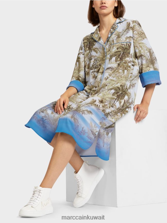 Marc Cain فستان قميص بطبعة على كامل التصميم LVN0D6100 ملابس مسحوق أزرق فاتح